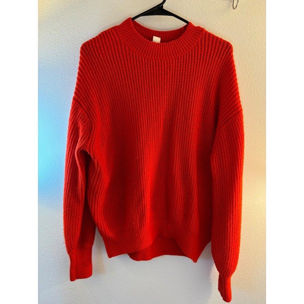HM Red Ribbed Knit Wool Blend Crew Neck Sweater Small P/N 0521302 6 preppy